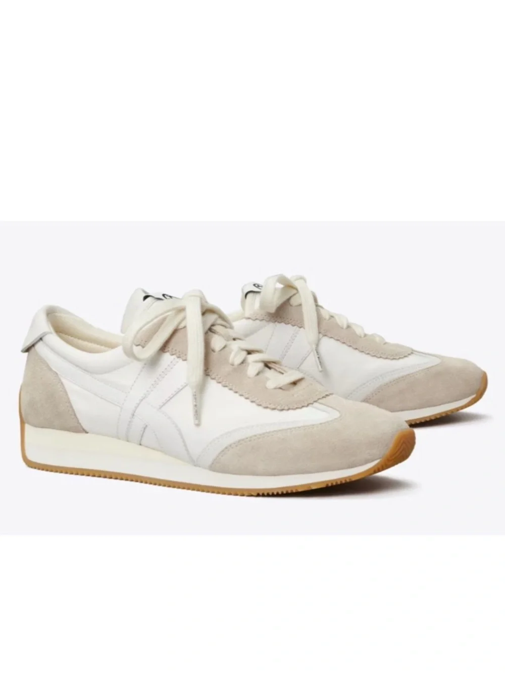 Tory Burch Hank Sneakers White Beige Nylon Suede Shoes Size 6